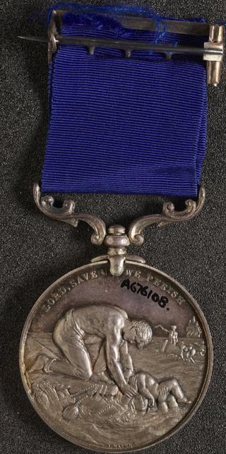 Silver medal, awarded by Liverpool Shipwreck and Humane Society for Lifesaving