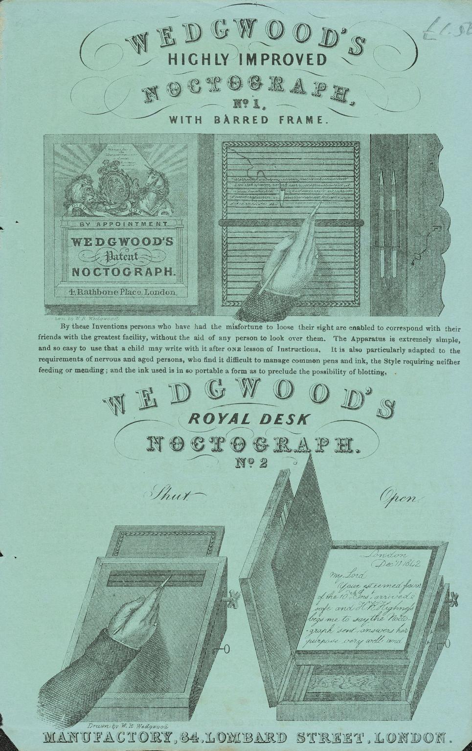 Handbill: Wedgwood's Manifold Writer and Noctograph