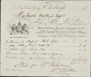 Receipt with letter heading. William Richardson