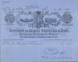 Receipt with letter heading. James Coxeter  & Son