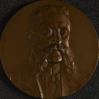 Bronze medal commemorating Guilelmo Koerner, in box: full face representation of Guilelmo Koerner