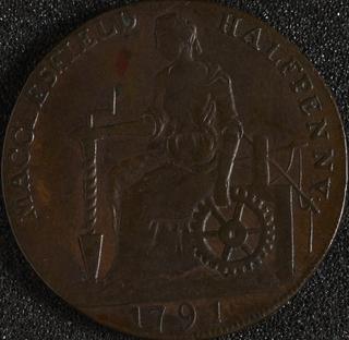 Token, copper, 28mm diameter. Macclesfield halfpenny