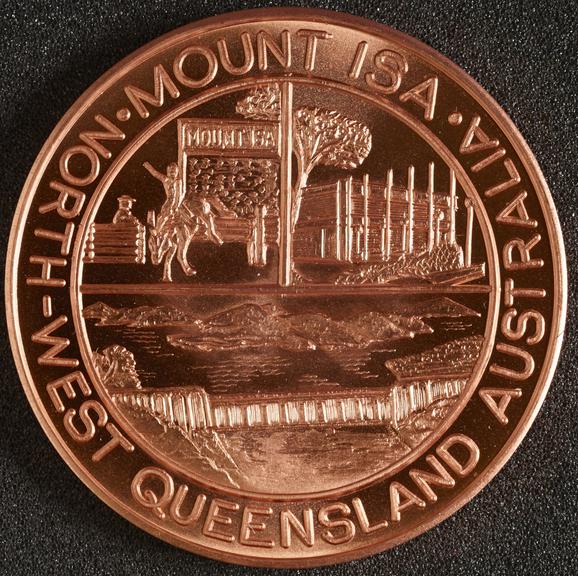 Medal, copper, Mount Isa City Tourist Dollar [1982]. 47mm diameter