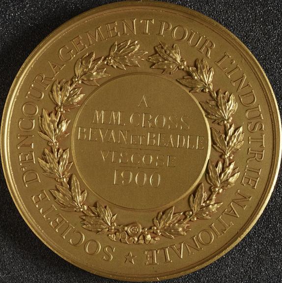 Medal won by Cross and Bevan for their viscose sto