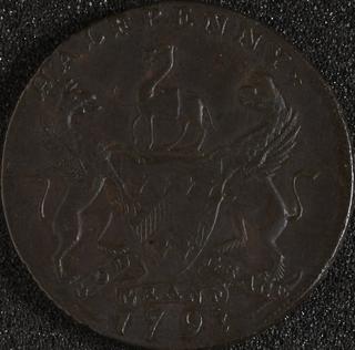 Huddersfield halfpenny token for tea dealer, 1793