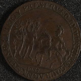 Token, copper, 28mm diameter. Deptford halfpenny