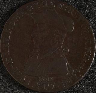 Emsworth halfpenny token, 'The wooden walls of old England', 1795.