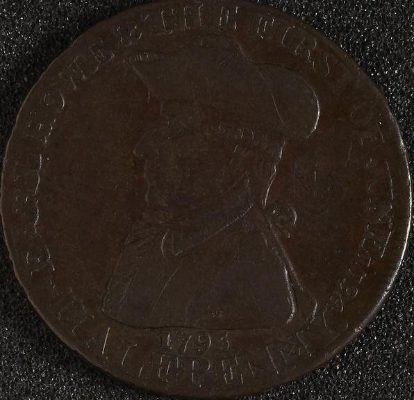 Emsworth halfpenny token, 'The wooden walls of old England', 1795