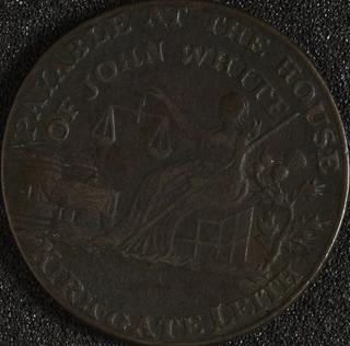 Token, copper, 28mm diameter. Leith halfpenny