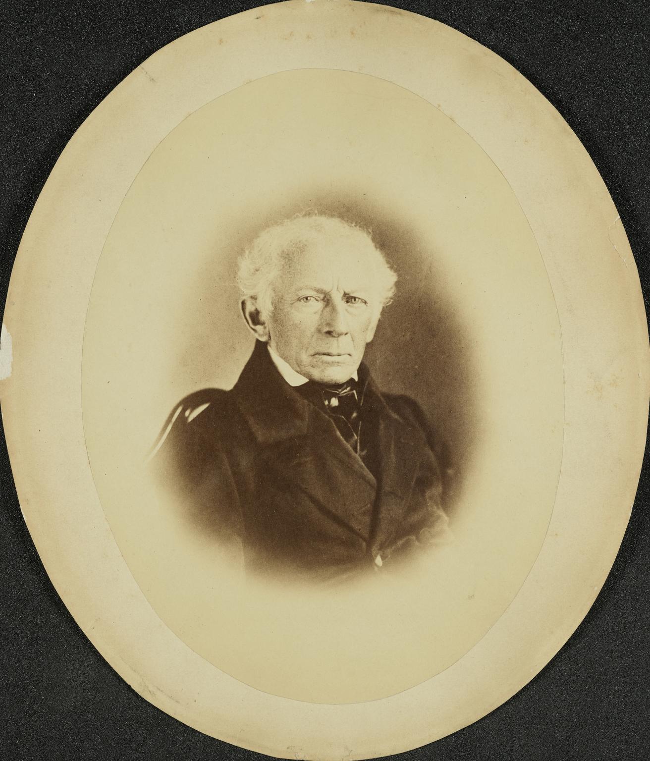 Sepia oval-shaped photograph of John George Bodmer. [185-] Portrait