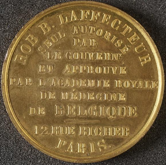 Medal, gilt metal advertising physician Robert B. Laffecteur