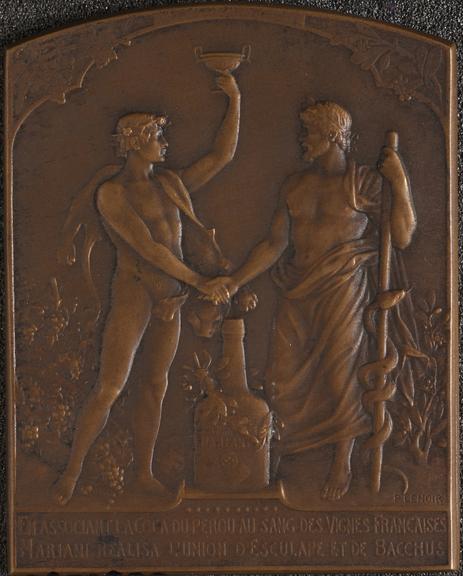 Rectangular bronze plaque advertising Vin Mariani