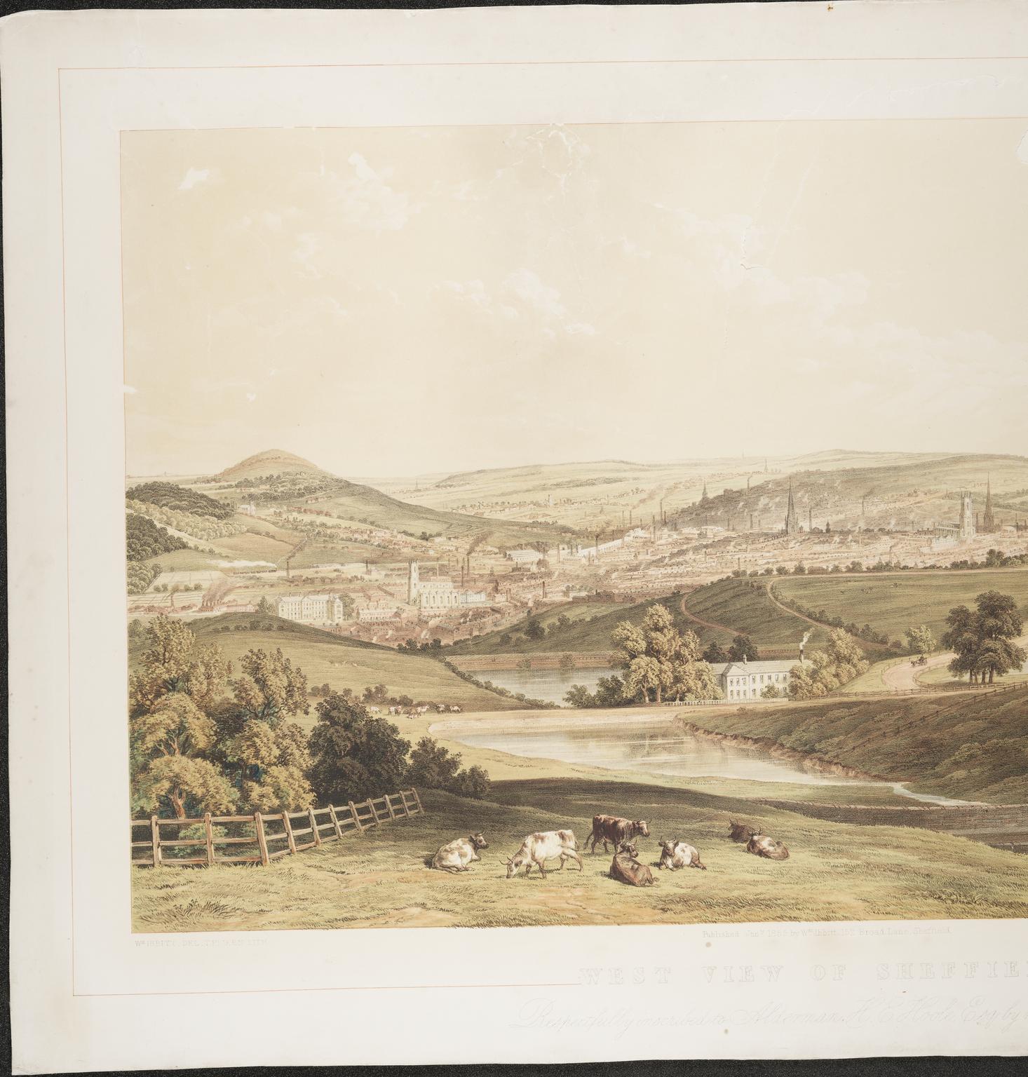 Chromolithograph, West View of Sheffield. Lithographed by T. Picken after W. Ibbitt