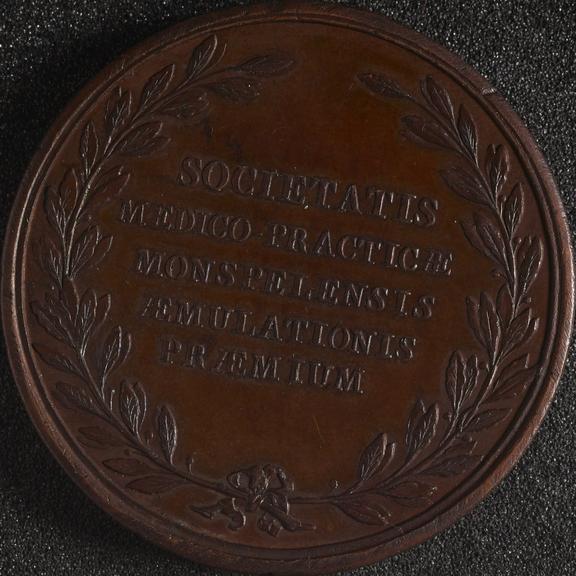 Bronze medal struck as a prize from the society of medical