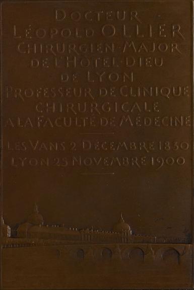 Rectangular bronze medal by Alfred Baucher commemorating Prof