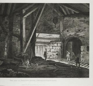 Engraving: The inside of a smelting house near Broseley Shropshire