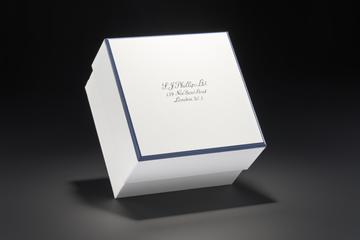 Presentation box for silver beaker presented to Stephen Hawking from Eric Fellner and Tim Bevan