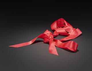 Red ribbon for silver beaker presented to Stephen Hawking from Eric Fellner and Tim Bevan