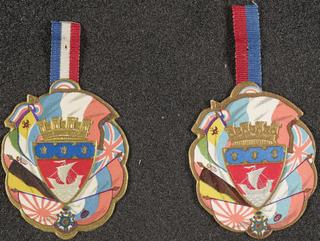 Two lapel badges