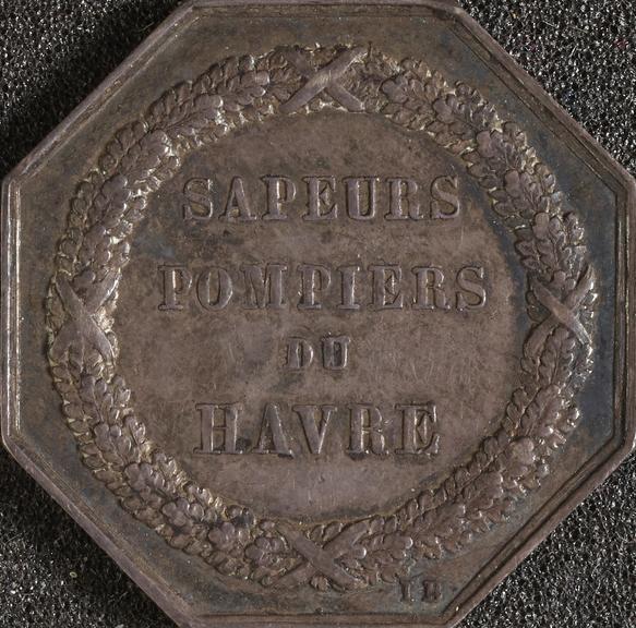 Trade token(?), silver, of sappers and firemen of