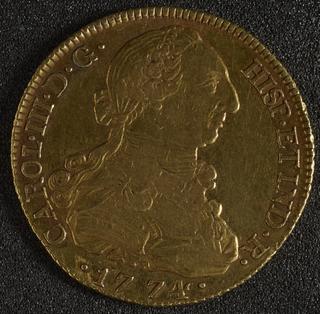 Onza de Oro or Eight Scudos coin of Carlos III (Spain)