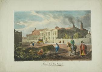 Lithograph of "Dublin Oil Gas Station"