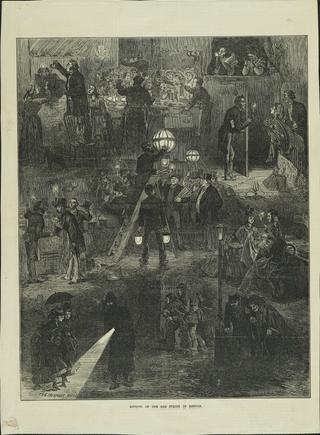 Wood engraving, 'Effects of the gas strike in London'