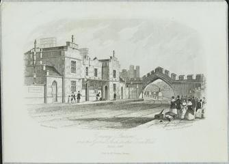 Engraving of "Conway Station & the Gothic Arch in the Town Wall"