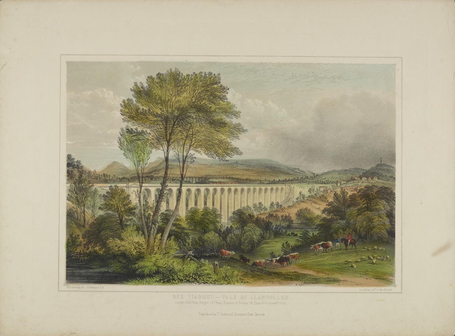 Lithograph, " Dee Viaduct - Vale of Llangollen"