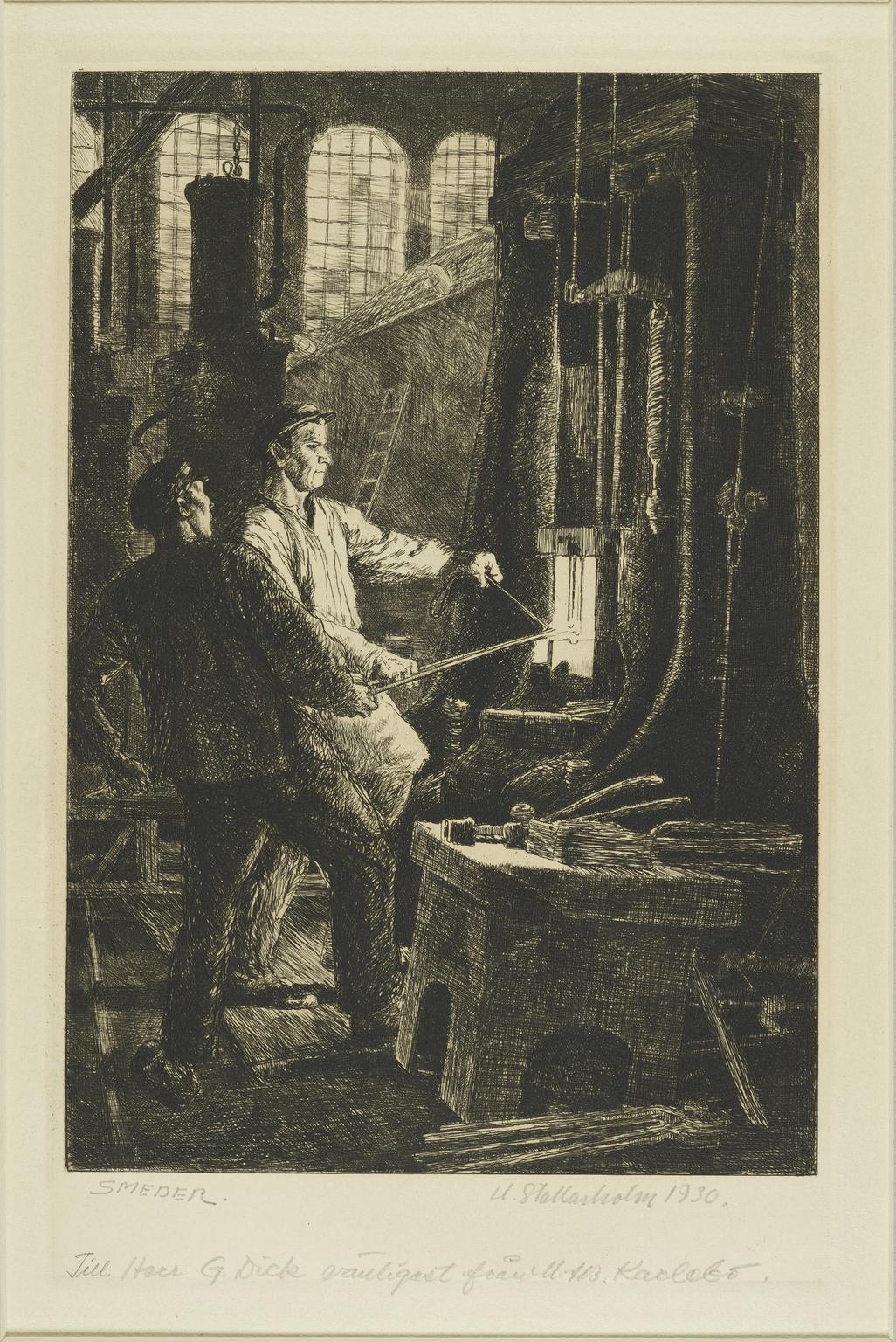 Etching by Uno Stallarholm (b.1894) Smeder, 1930