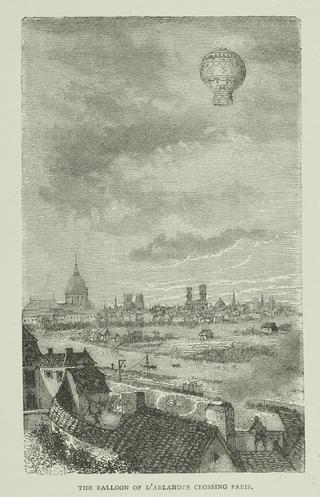 Print, steel engraving: The Balloon of D'Arlandes crossing Paris