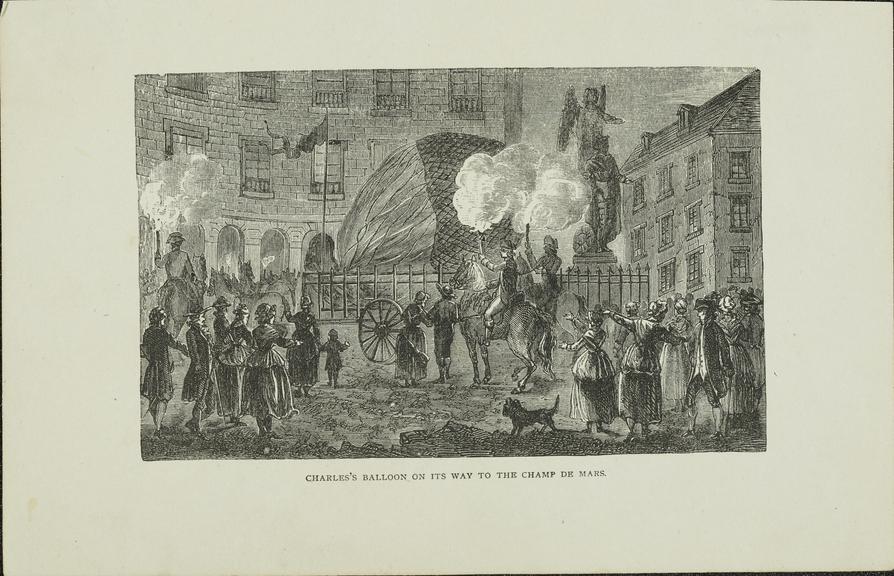 Print, steel engraving: Charles's Balloon on its way to the