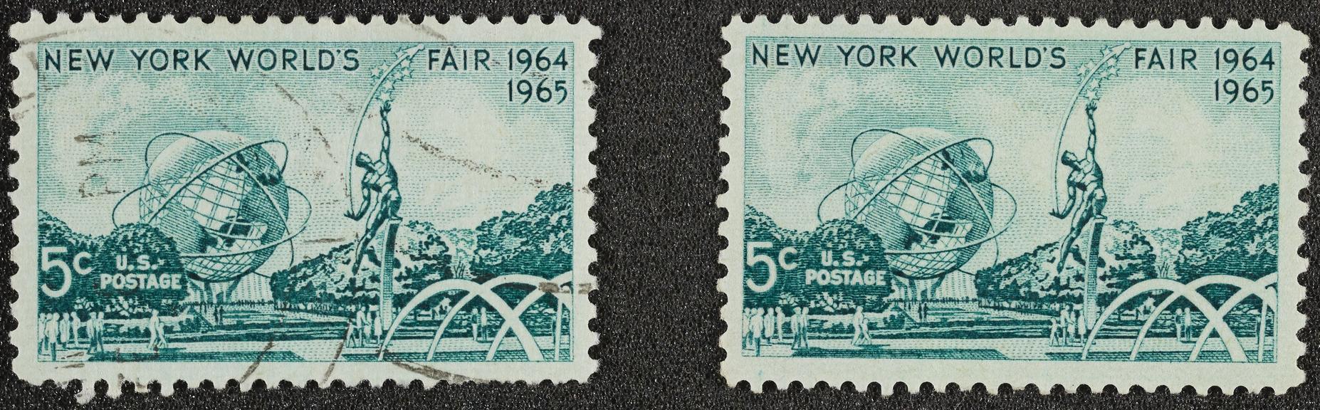 Two 5 cents stamps: New York World's Fair