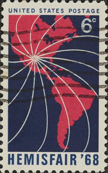 6 cents stamp (used) HemisFair '68 [map of the Americas] issued