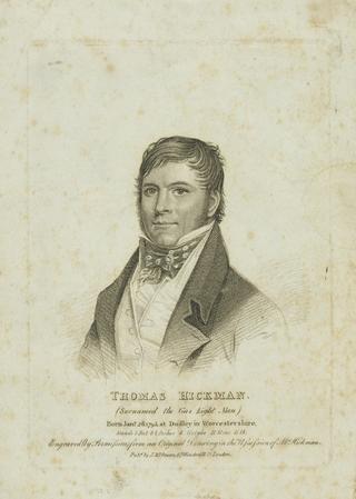 Engraving, "Thomas Hickman (Surnamed the Gas Light Man)"