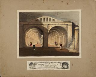 Print:  Spooner's Protean Views: The Thames Tunnel changing to the Coronation Procession from Buckingham Palace