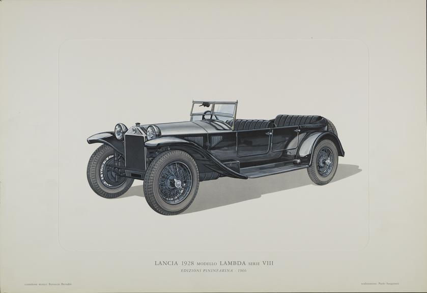 One of five coloured lithographs of Italian vehicles