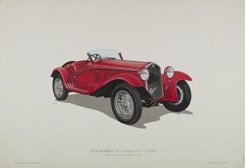 One of set coloured lithographs of Italian vehicles. /5 Alfa Romeo 1933 Modello 6C. 1750GS