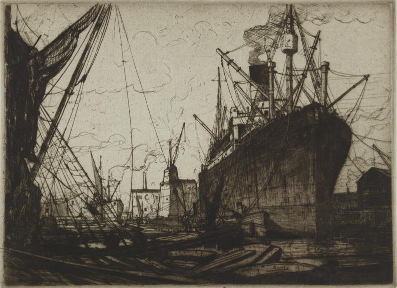 Etching, Surrey Docks, by Claude Muncaster, [191-]