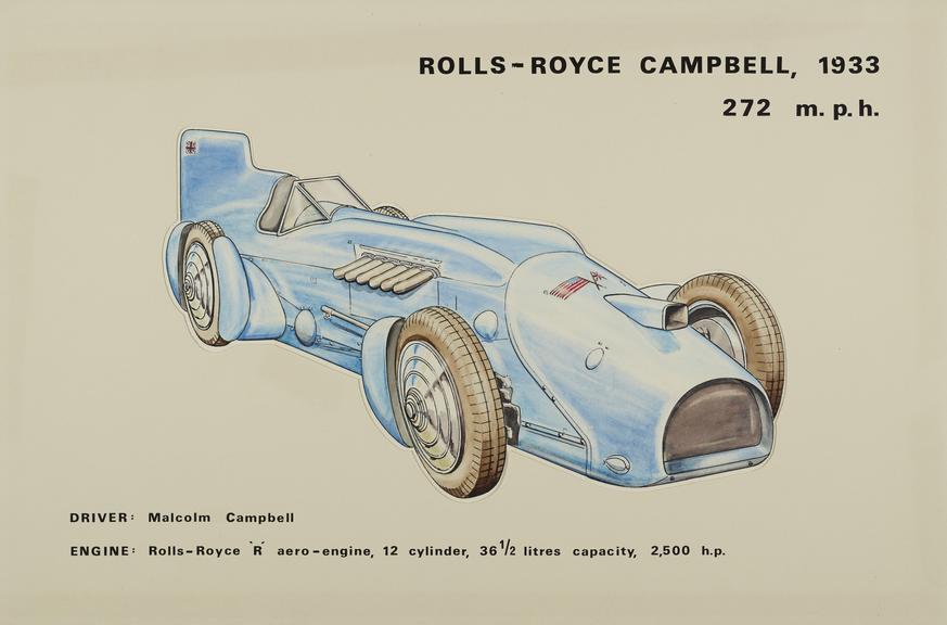 Mixed media illustration. Rolls-Royce Campbell