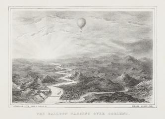 Lithograph: Balloon passing over Coblenz.