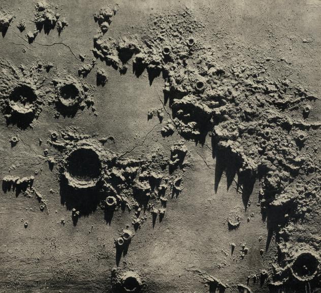 Photograph showing a plaster relief model of the lunar craters around the Apennine Mountains