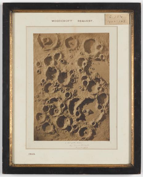 Photograph of a plaster model showing craters on the Moon by