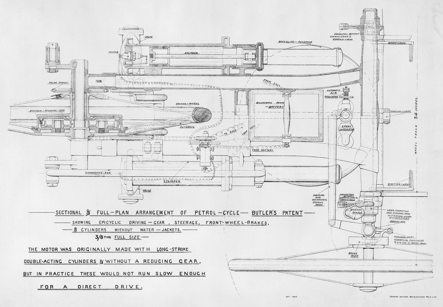 Sectional plan drawing of Butler motorcycle | Science Museum Group ...