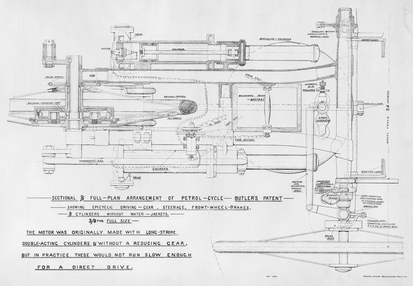 Sectional plan drawing of Butler motorcycle