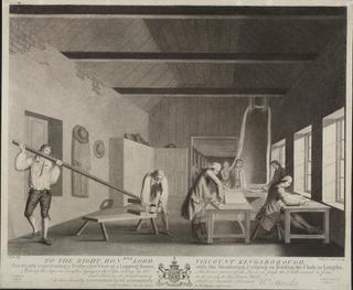 Stipple engraving 'Lapping Room' from a set "The Irish Linen Industry"