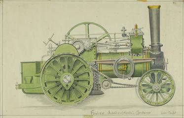 Watercolour drawing of Fowler Agricultural Compound engine