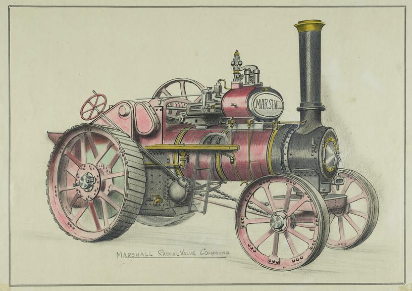 Watercolour drawing of Marshall Radial Valve Compound engine