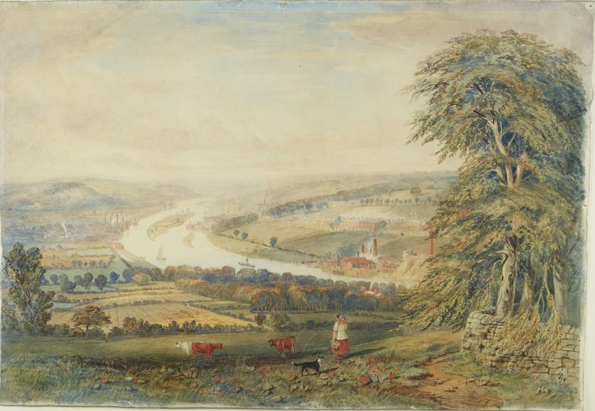 Watercolour painting depicting The Tyne at Scotswood