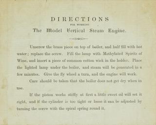 Directions for working Model Vertical Steam Engine